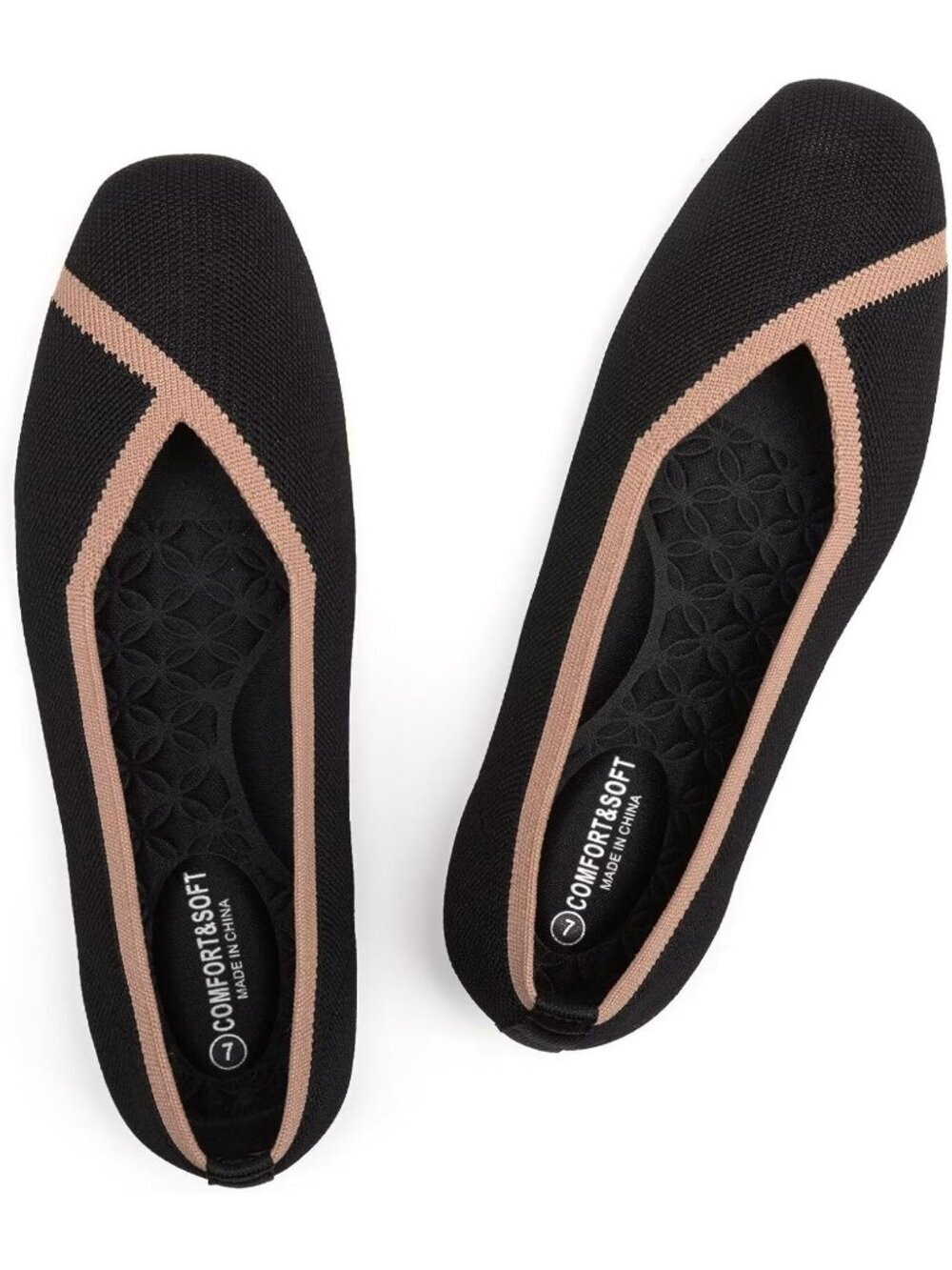 〽️Women's Black Square Toe Flat Fly Knitted Fabric Comfortable Knitted Shoe